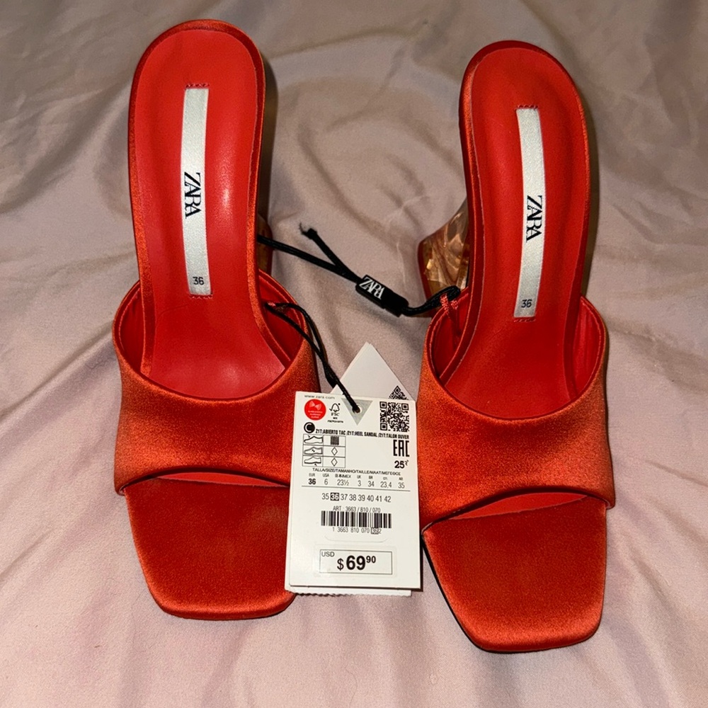 Brand new Orange Zara slide in heels